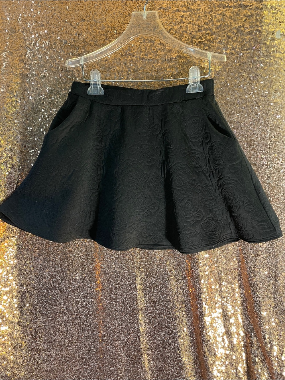 Joe Benbasset Y2K Black Floral Jacquard Flared Skirt